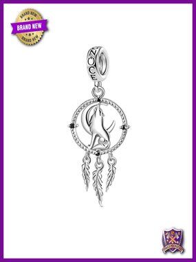 925 Sterling Silver Dream Catcher Wolf Charm Pendant for Bracelet Necklace